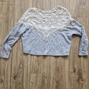 Sage Lace Accent Gray Women's Blouse